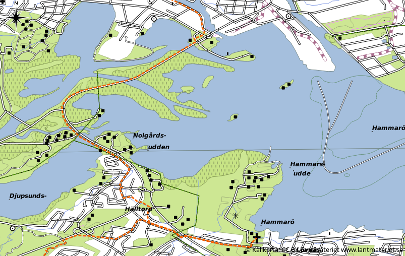 Karta visande vägen från kyrkan till Packhusbron